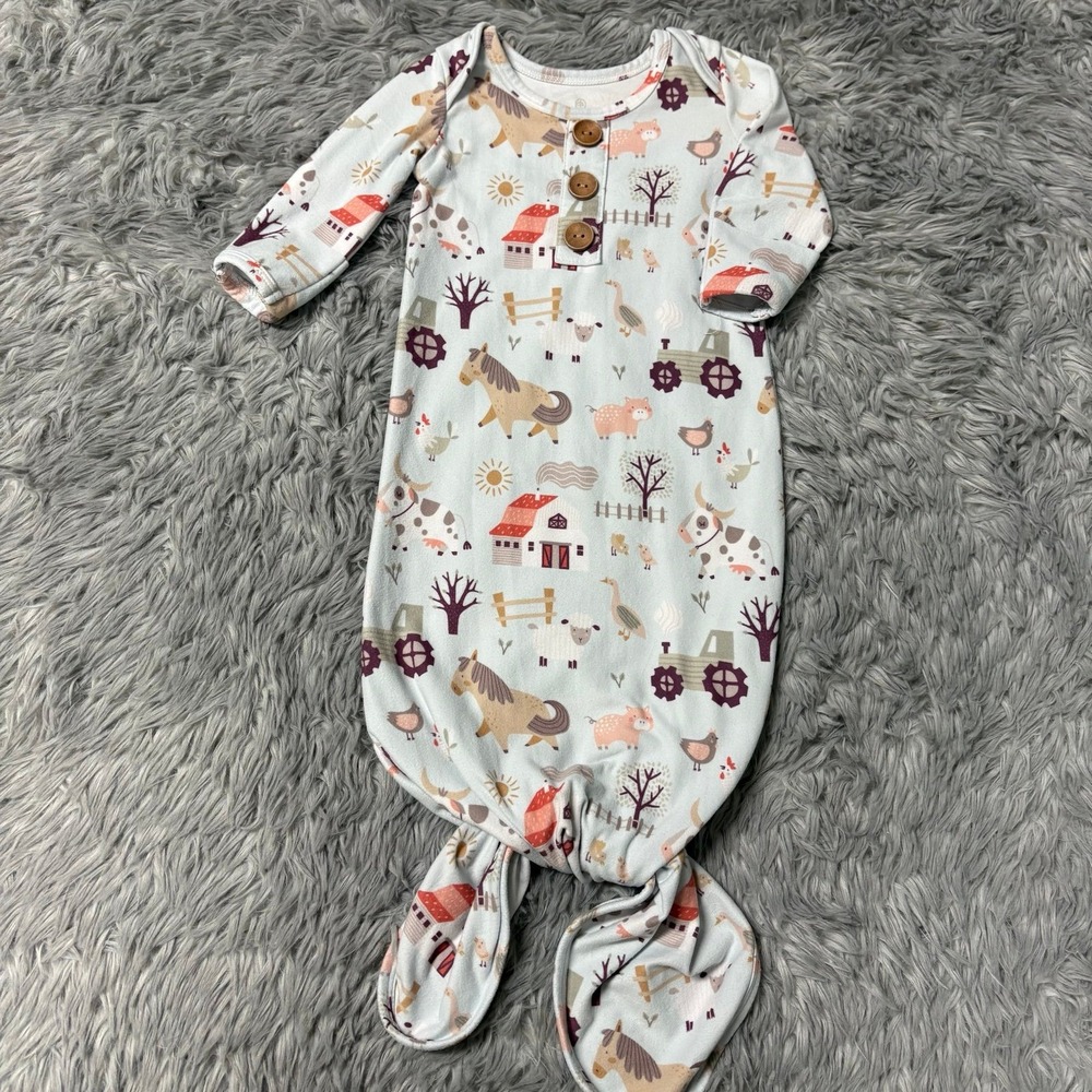 Caden Lane Baby Farm Animal Print Sleep Sack Knot Gown Unisex Baby 0-3 Months